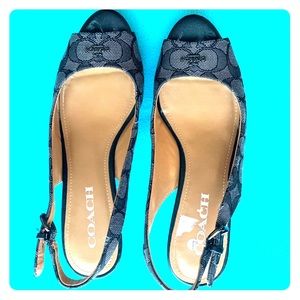 Coach Black Ferry Monogram Wedges